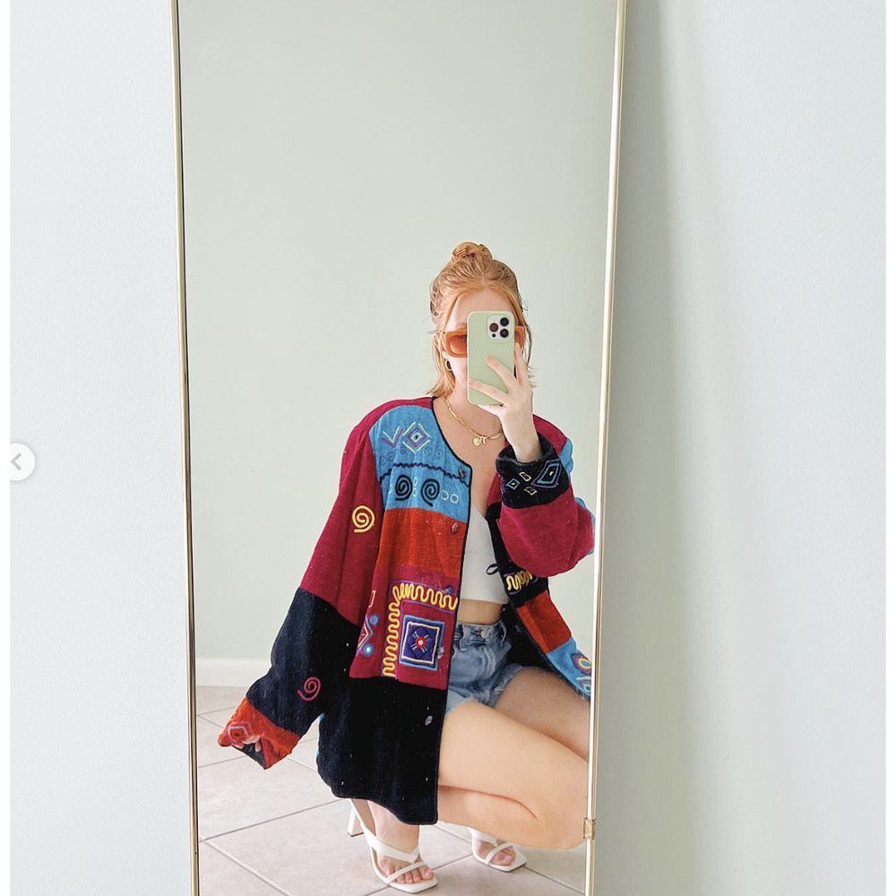 Vintage Funky Embroidered Patchwork Button Up Jac… - image 3